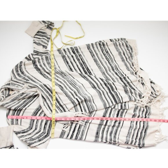 Chaser Cardigan Fringe Trim Drape Front Long Sleeve Cream Black Grey Size Small - Picture 6 of 6